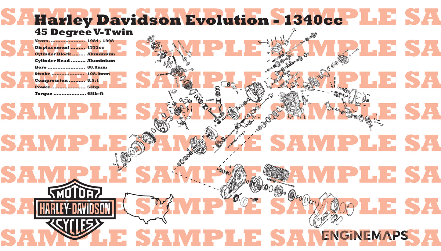 Harley Davidson Evolution 1340cc Exploded View Banner