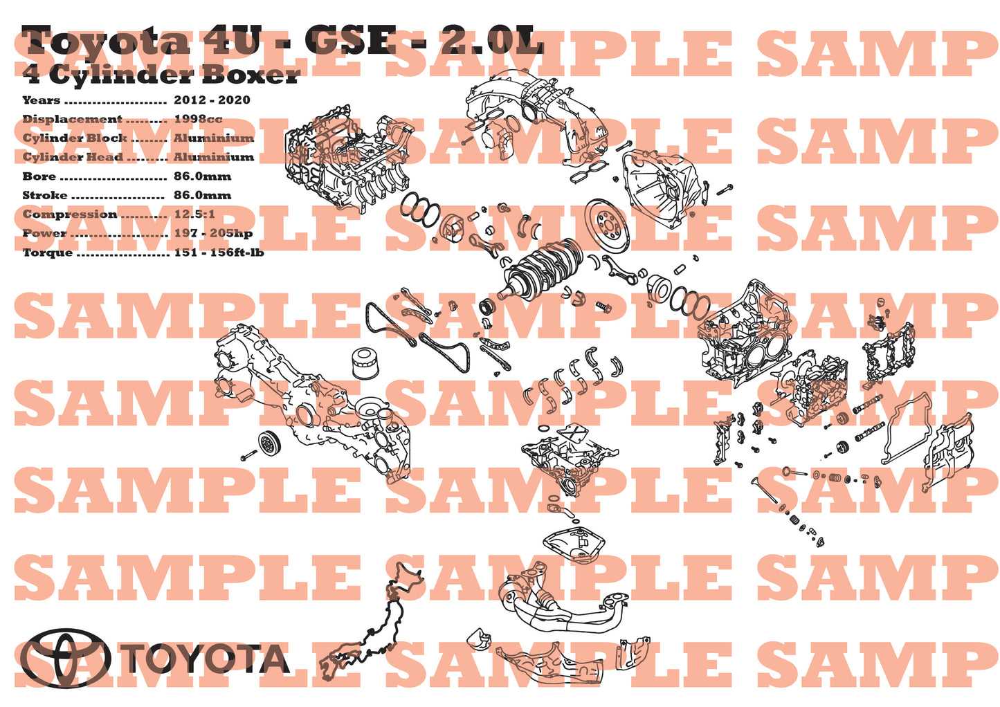 Toyota 4U-FSE 2.0L Exploded View Poster