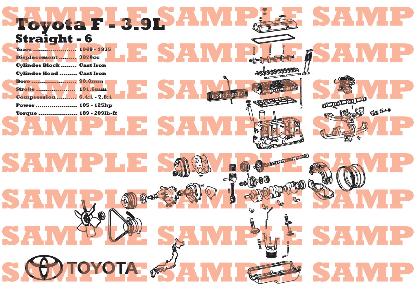 Toyota F 3.9L exploded view poster