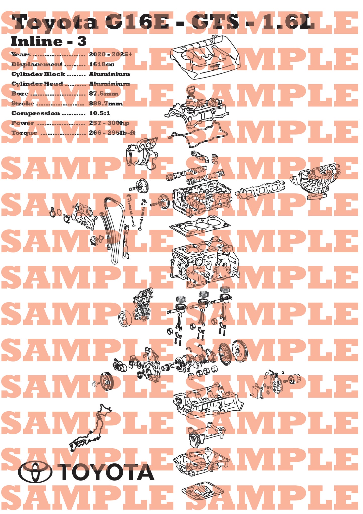 Toyota G16S-GTE 1.6L exploded view poster