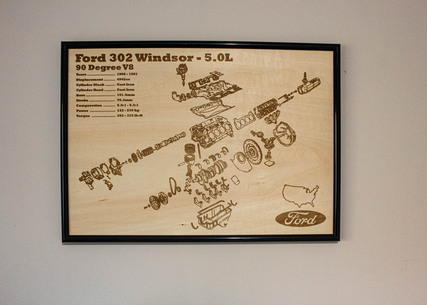 Ford Windsor 302 5.0L exploded view poster