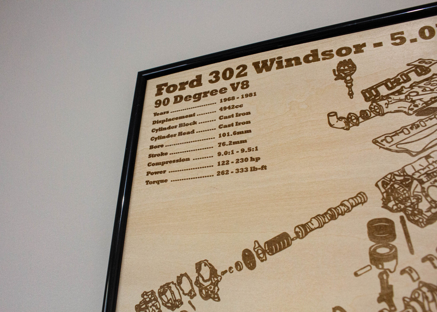 Ford Windsor 302 5.0L exploded view poster