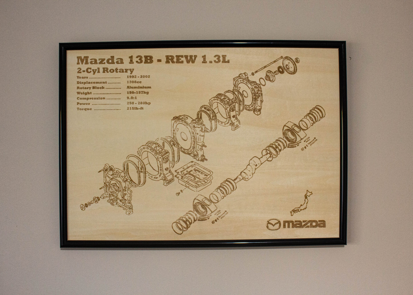 Mazda 13B-REW rotary engine Exploded View Poster