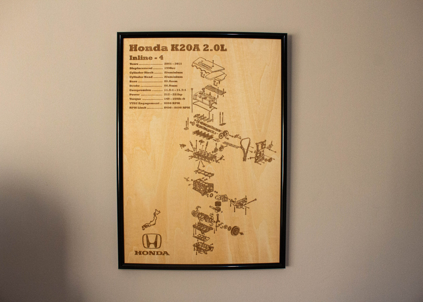 Honda K20A 2.0L (VTEC) Exploded View Poster