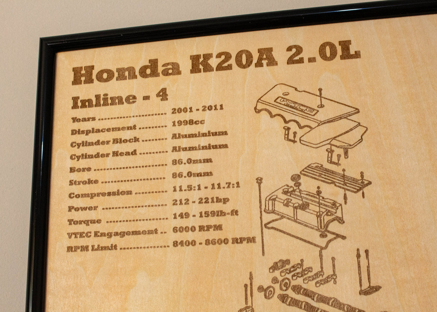 Honda K20A 2.0L (VTEC) Exploded View Poster