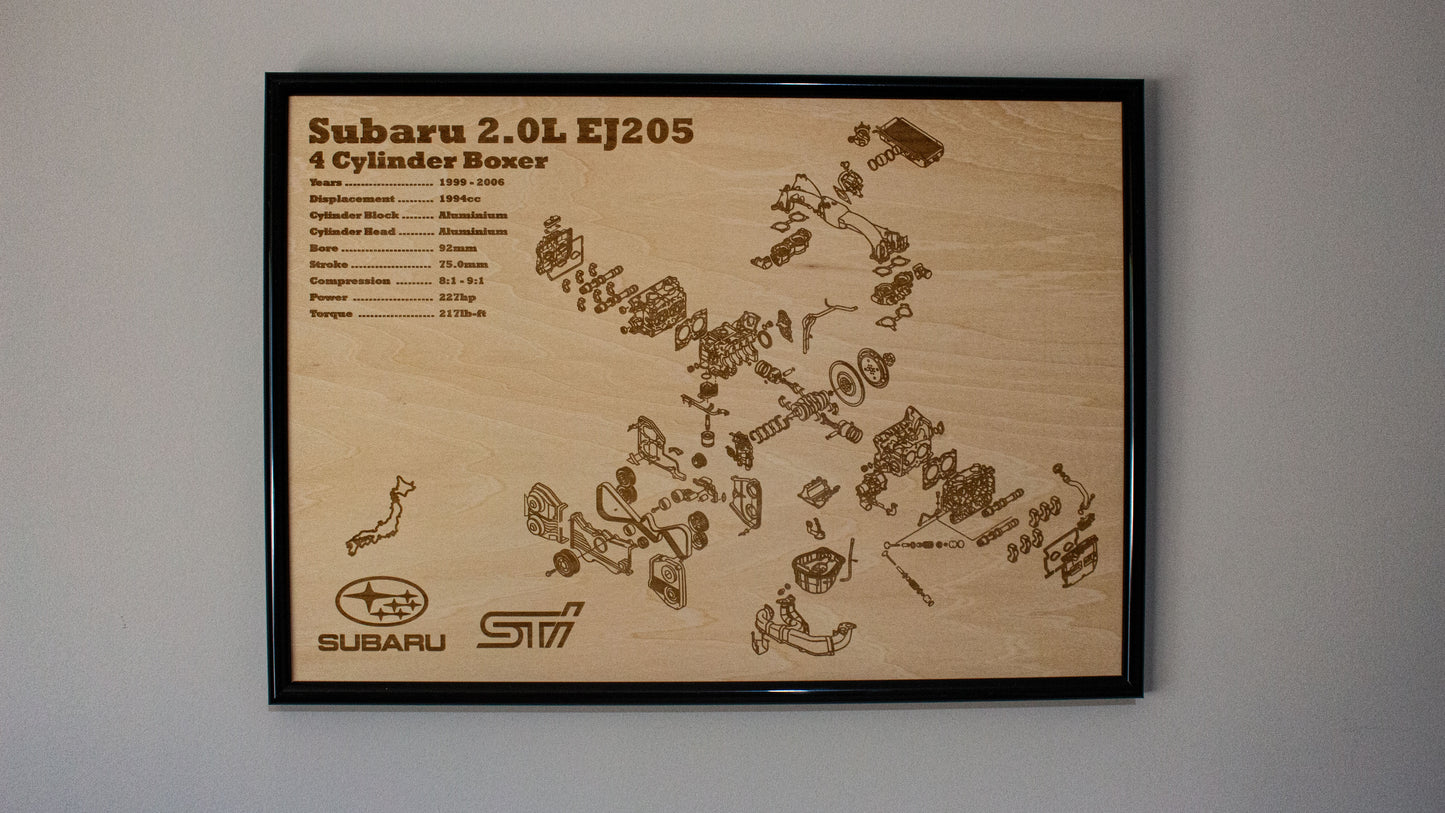 Subaru EJ205 2.0L Exploded View Poster