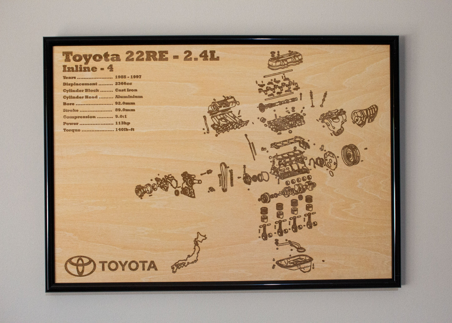 Toyota 22RE 2.4L Exploded View Poster
