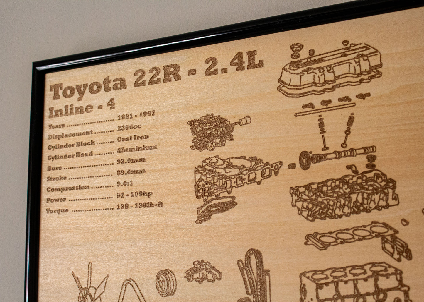 Toyota 22R 2.4L exploded view poster
