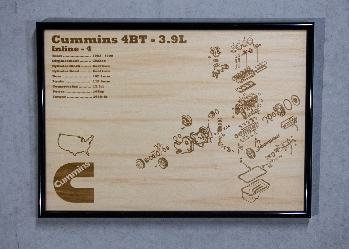 Cummins 4BT 3.9L Exploded View Poster