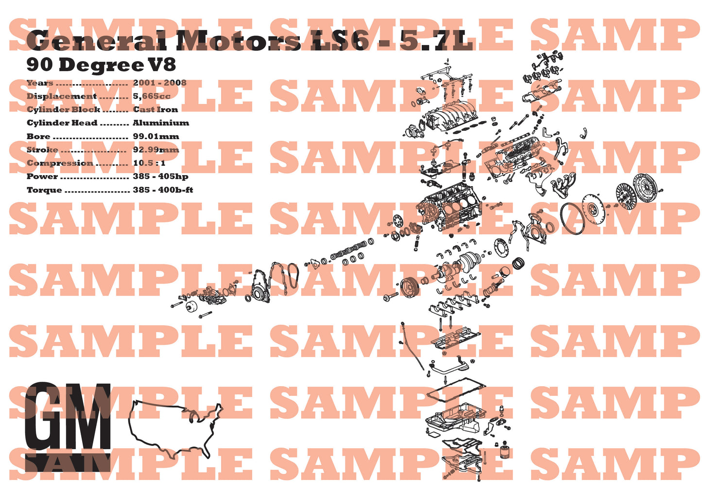 General Motors LS6 5.7L Exploded view poster