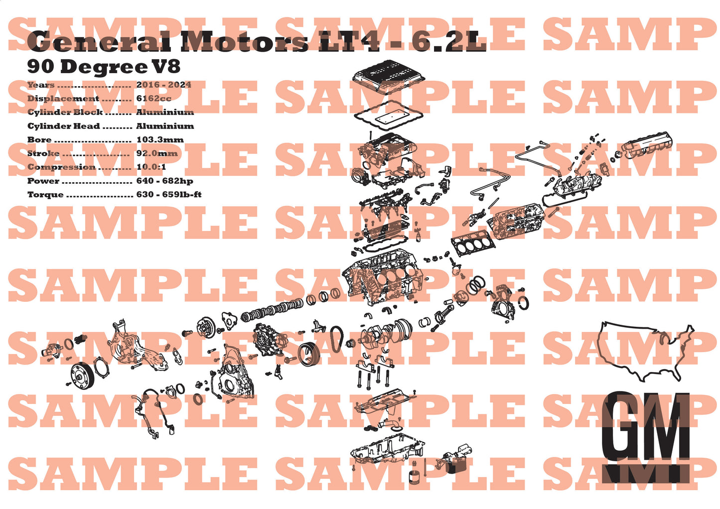 General Motors LT4 6.2L Exploded view poster