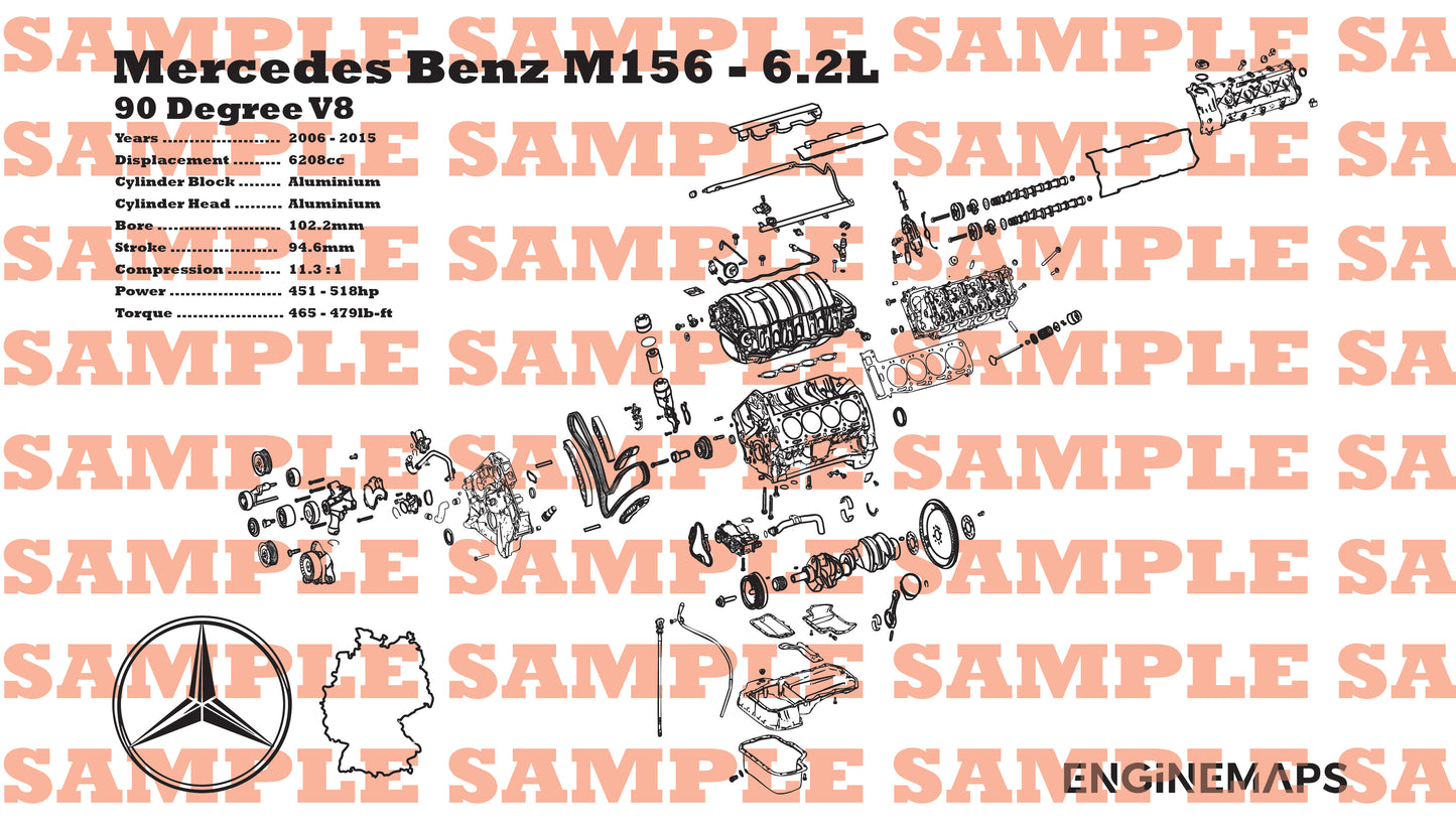 Mercedes Benz M156 6.2L exploded view banner