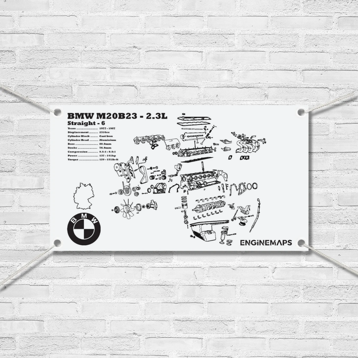 BMW M20B23 2.3L exploded view banner