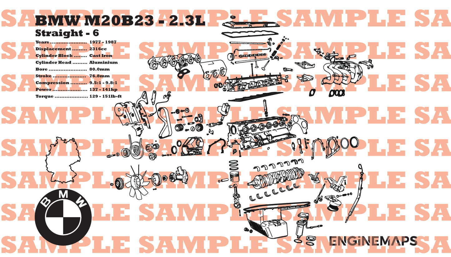 BMW M20B23 2.3L exploded view banner