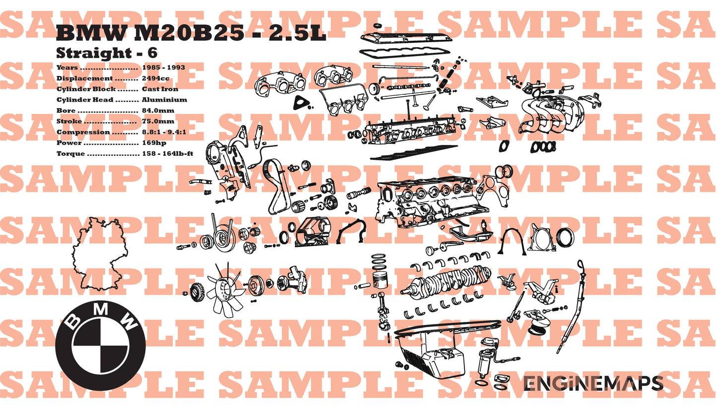 BMW M20B25 2.5L exploded view banner