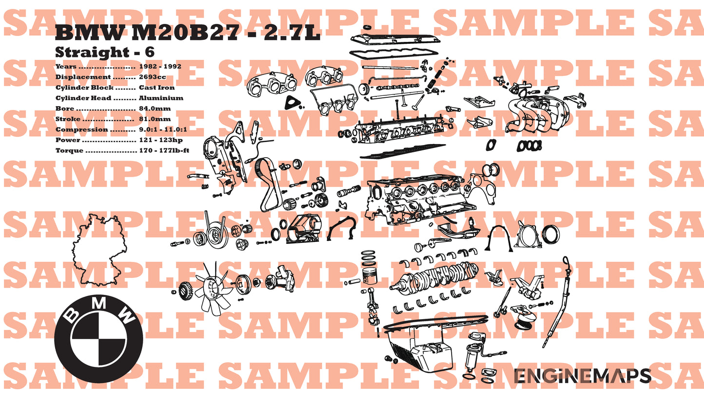 BMW M20B27 2.7L exploded view banner