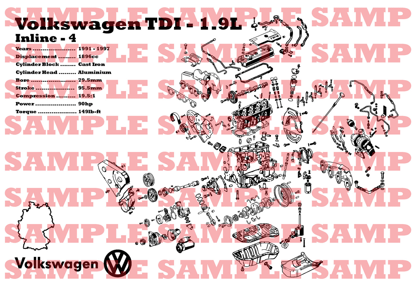 Volkswagen TDI 1.9L [1Z] exploded view poster
