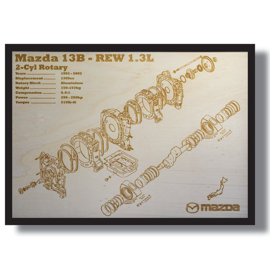 Mazda 13B-REW rotary engine Exploded View Poster