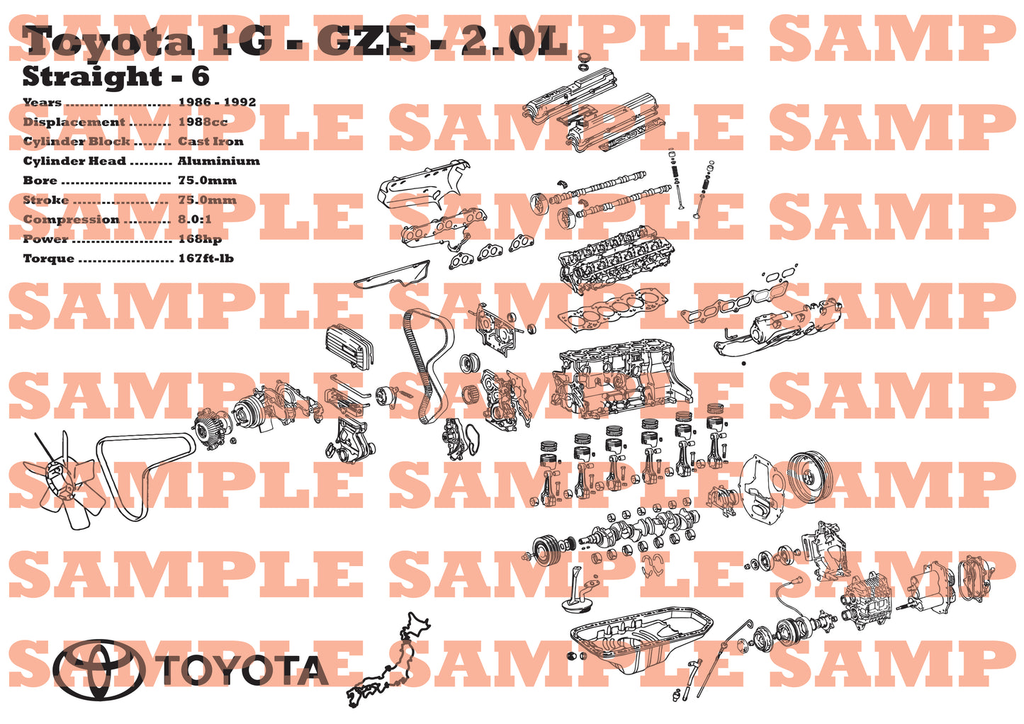 Toyota 1G-GZE 2.0L Exploded View Poster