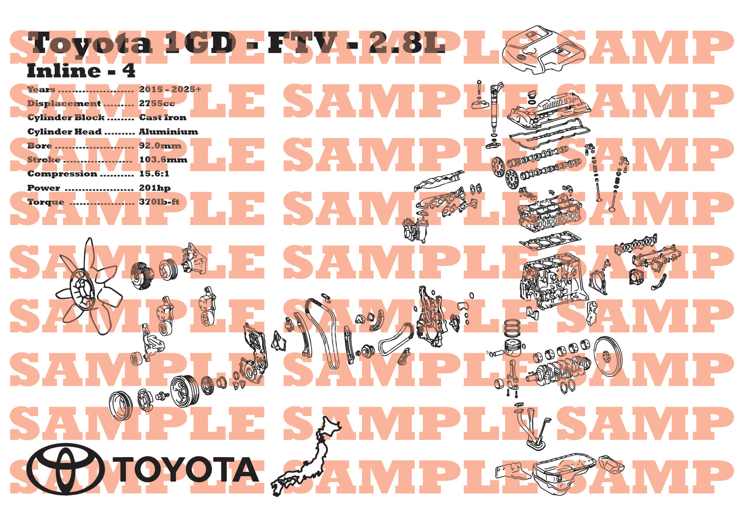 Toyota 1GD-FTV 2.8L Exploded view Poster