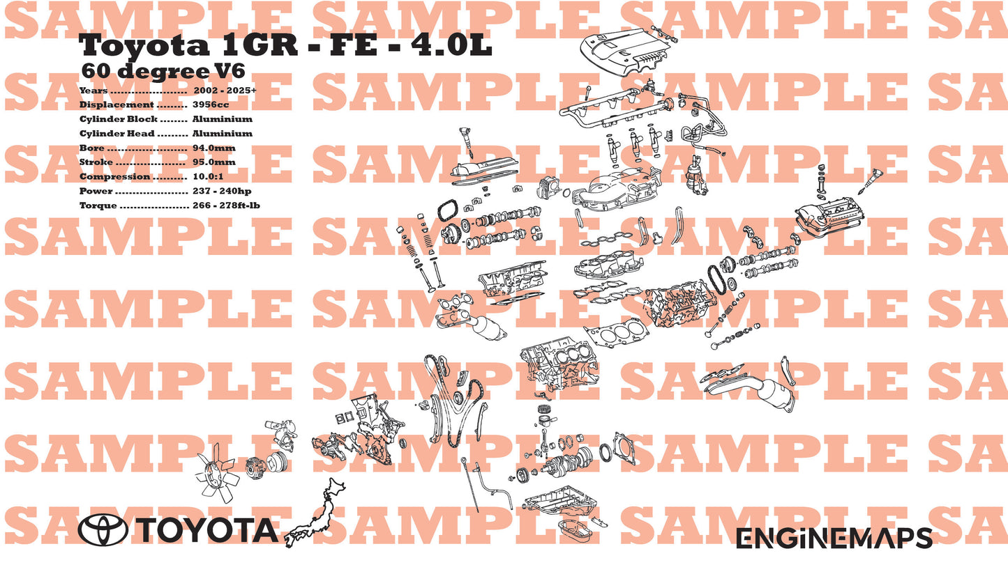 Toyota 1GR-FE 4.0L Exploded View Poster