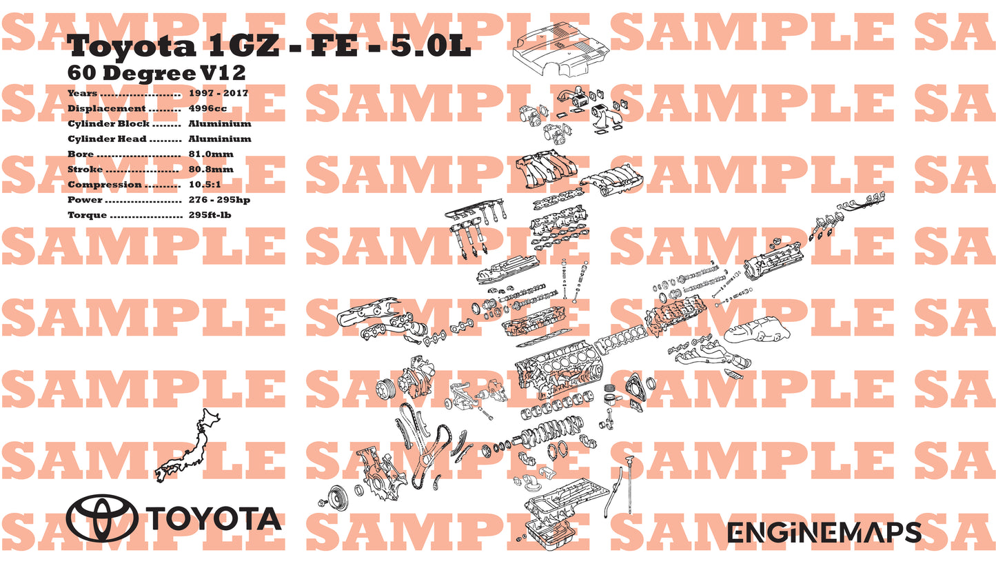 Toyota 1GZ-FE 5.0L Exploded View Poster