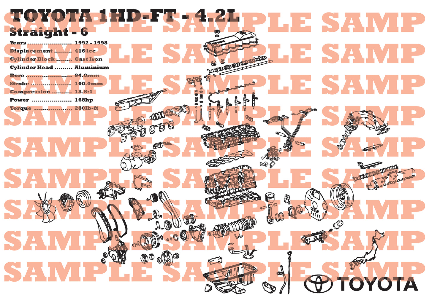 Toyota 1HD-FT 4.2L exploded view poster