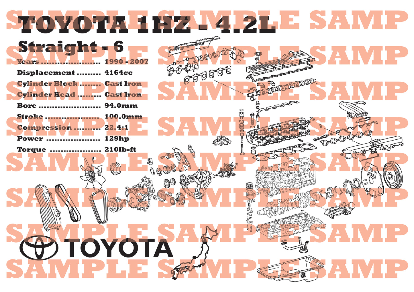 Toyota 1HZ 4.2L exploded view poster