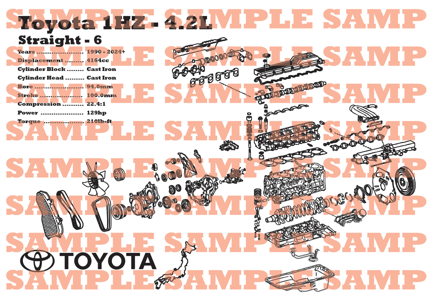 Toyota 1HZ 4.2L exploded view poster