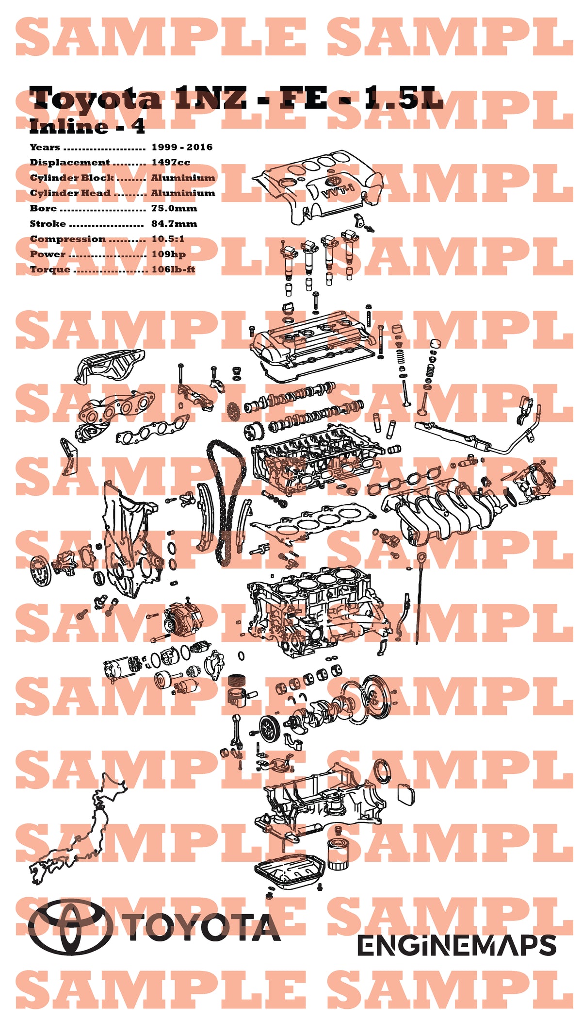 Toyota 1NZ-FE 1.5L Exploded View Banner