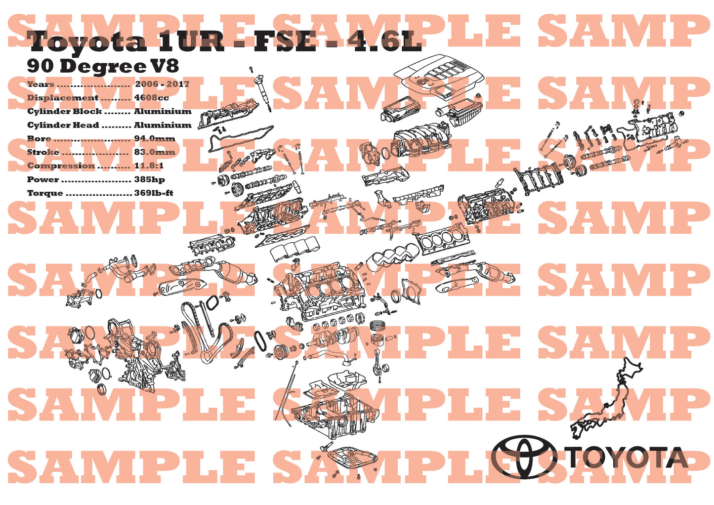 Toyota 1UR-FSE 4.6L Exploded View Poster