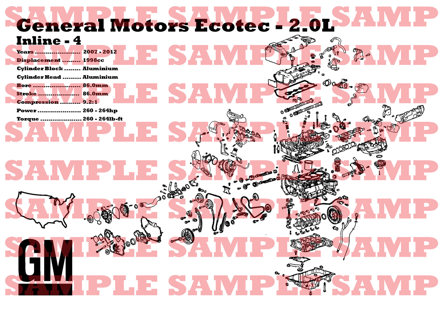 General Motors LNF Ecotec 2.0L Exploded View Poster