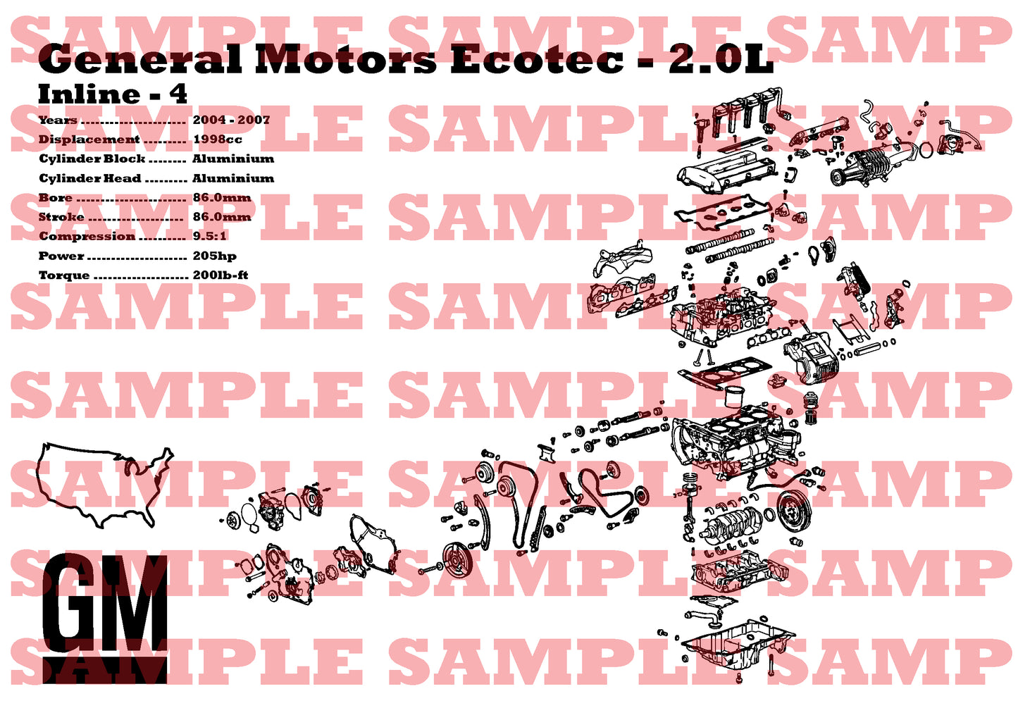 General Motors LSJ Ecotec 2.0L Exploded View Poster