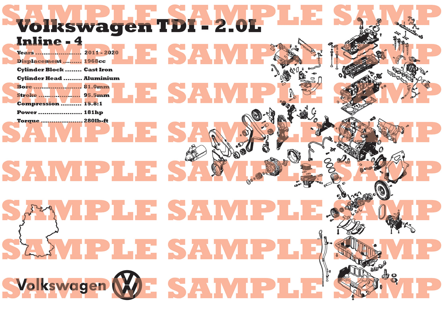 Volkswagen EA288 TDI 2.0L [CUNA / CUPA] exploded view poster