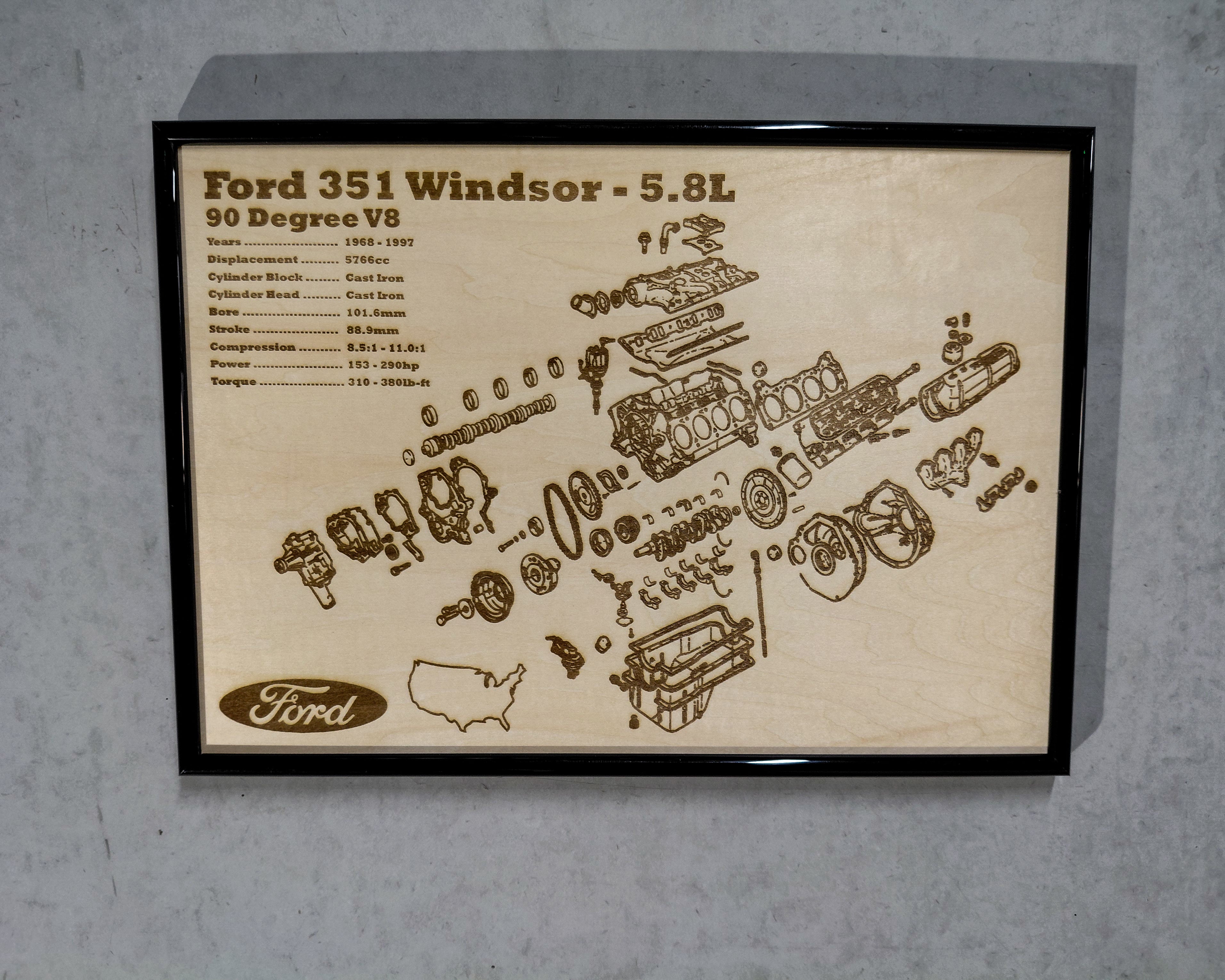 Ford Windsor 351 5.8L exploded view poster – EngineMaps