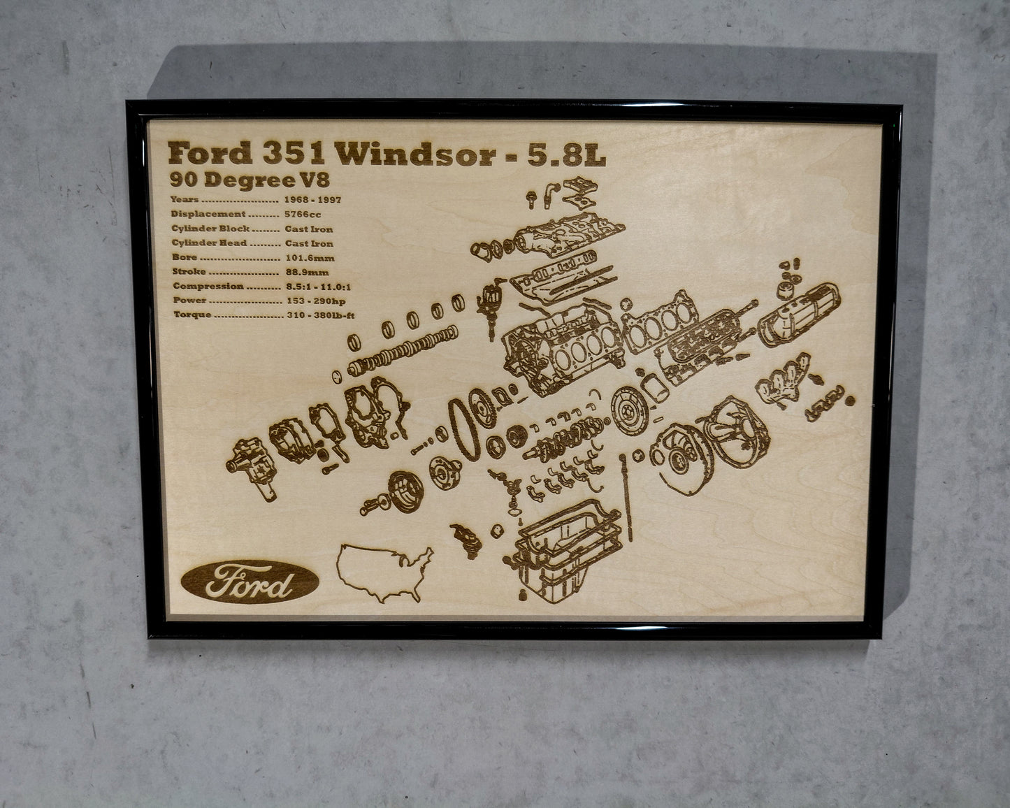 Ford Windsor 351 5.8L exploded view poster