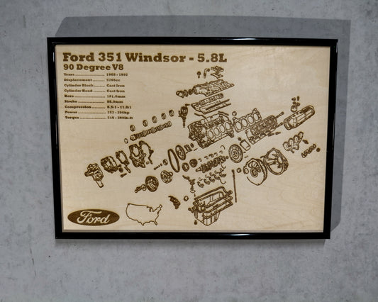 Ford Windsor 351 5.8L exploded view poster