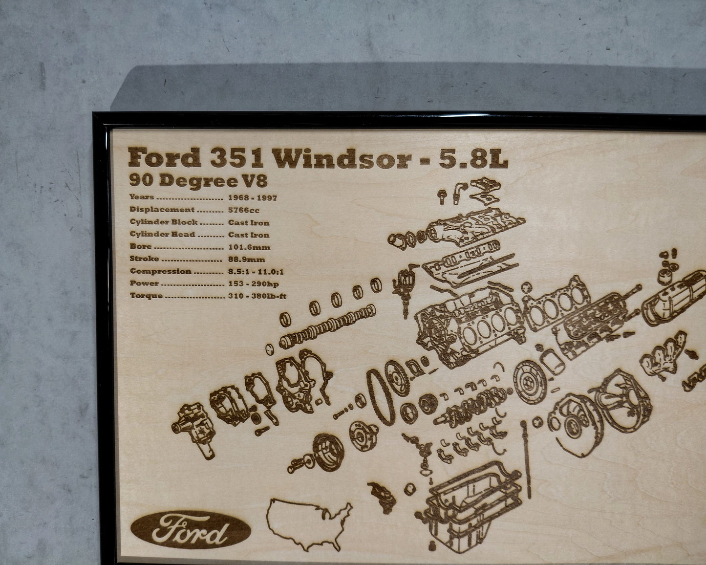 Ford Windsor 351 5.8L exploded view poster