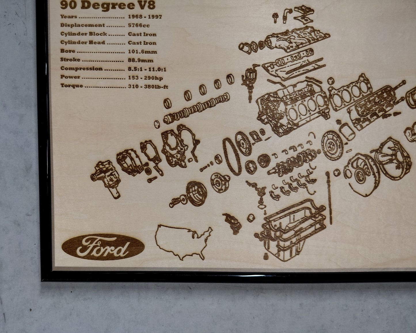 Ford Windsor 351 5.8L exploded view poster