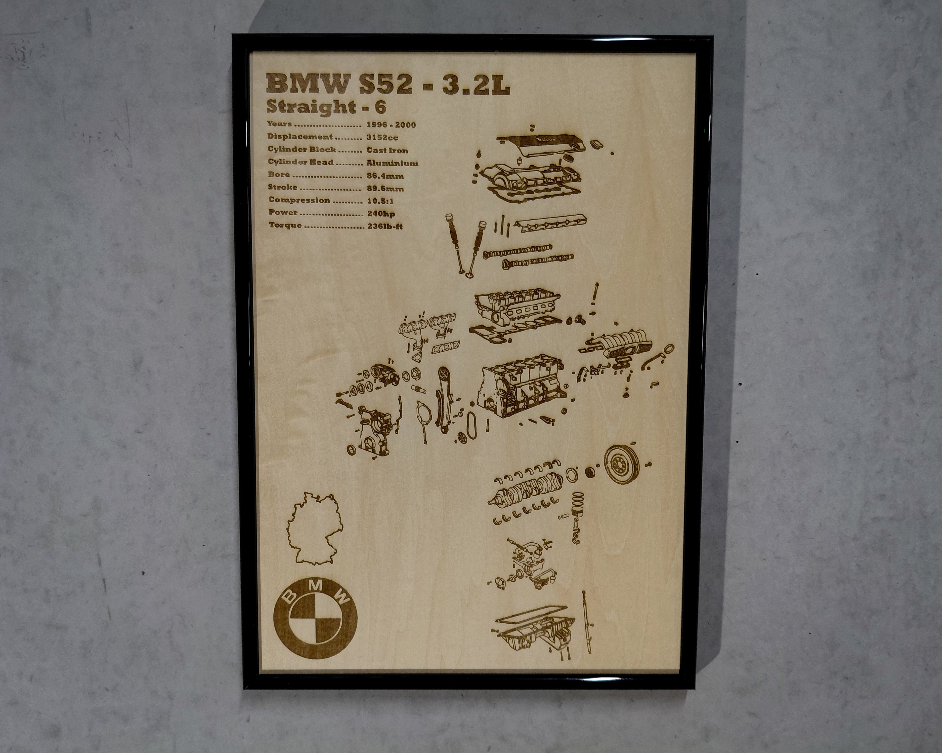 BMW S52 3.2L exploded view poster – EngineMaps