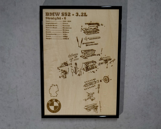 BMW S52 3.2L exploded view poster