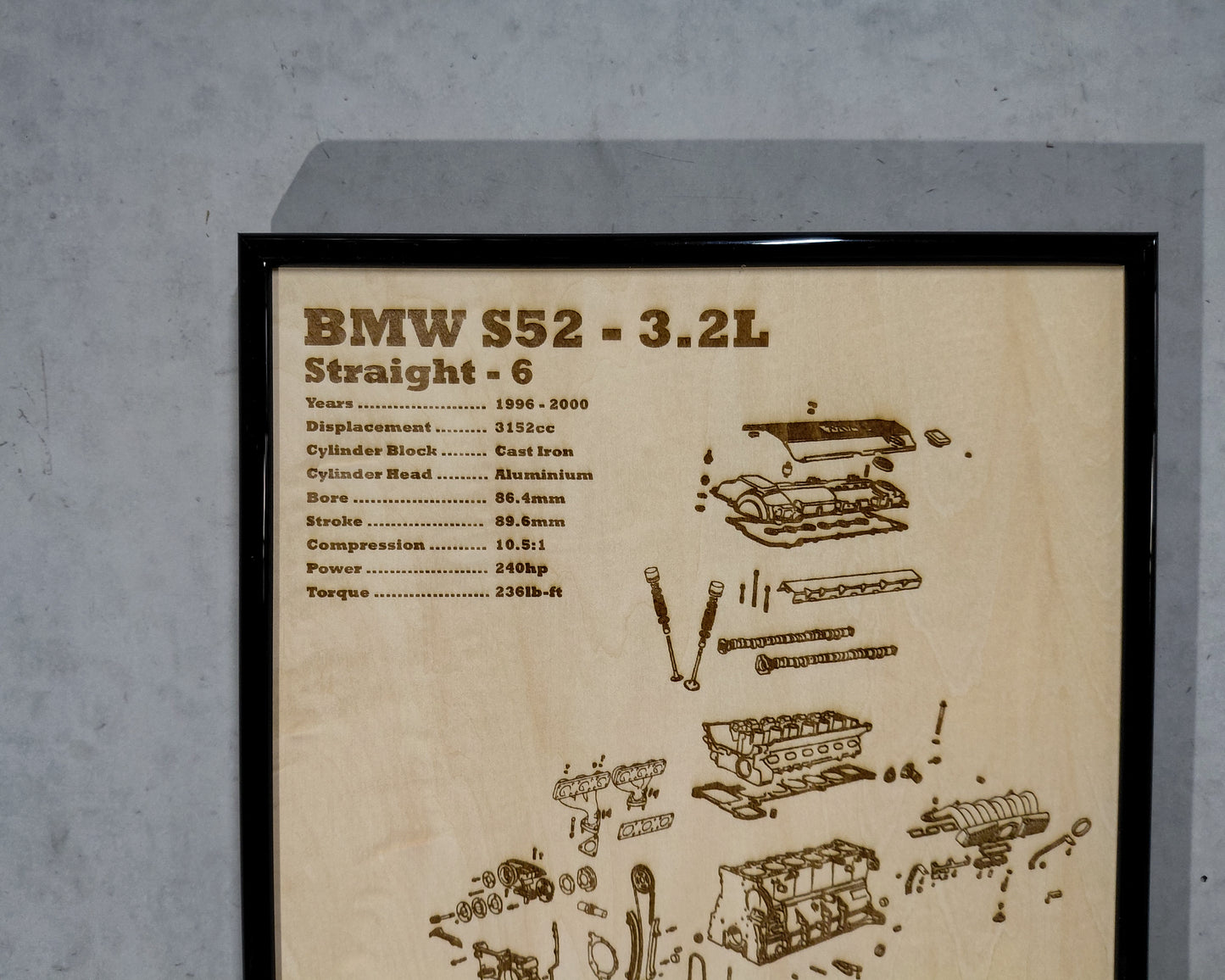 BMW S52 3.2L exploded view poster