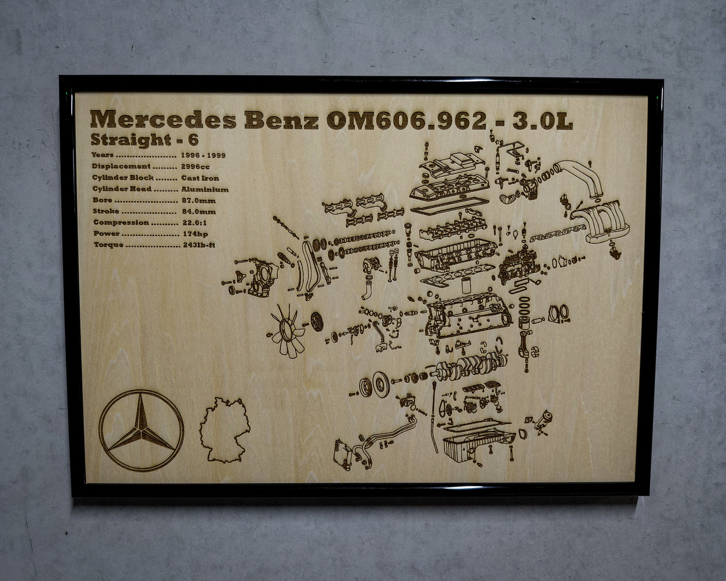 Mercedes Benz OM606.962 3.0L exploded view poster