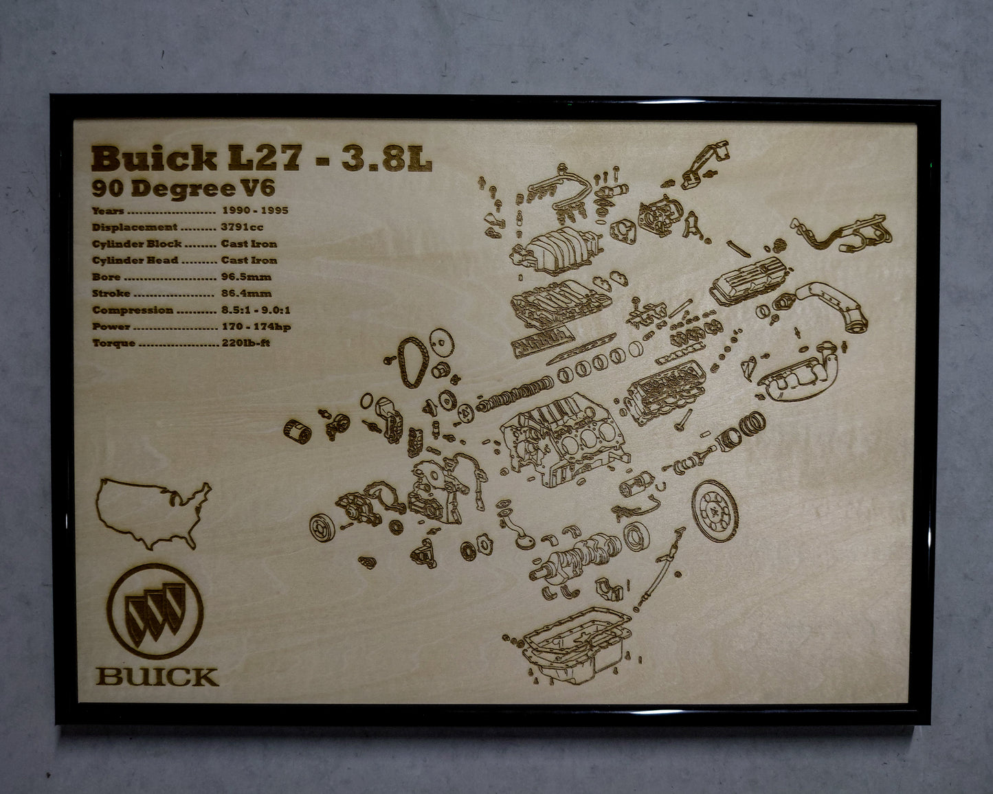Buick 3800 L27 3.8L Exploded View Poster