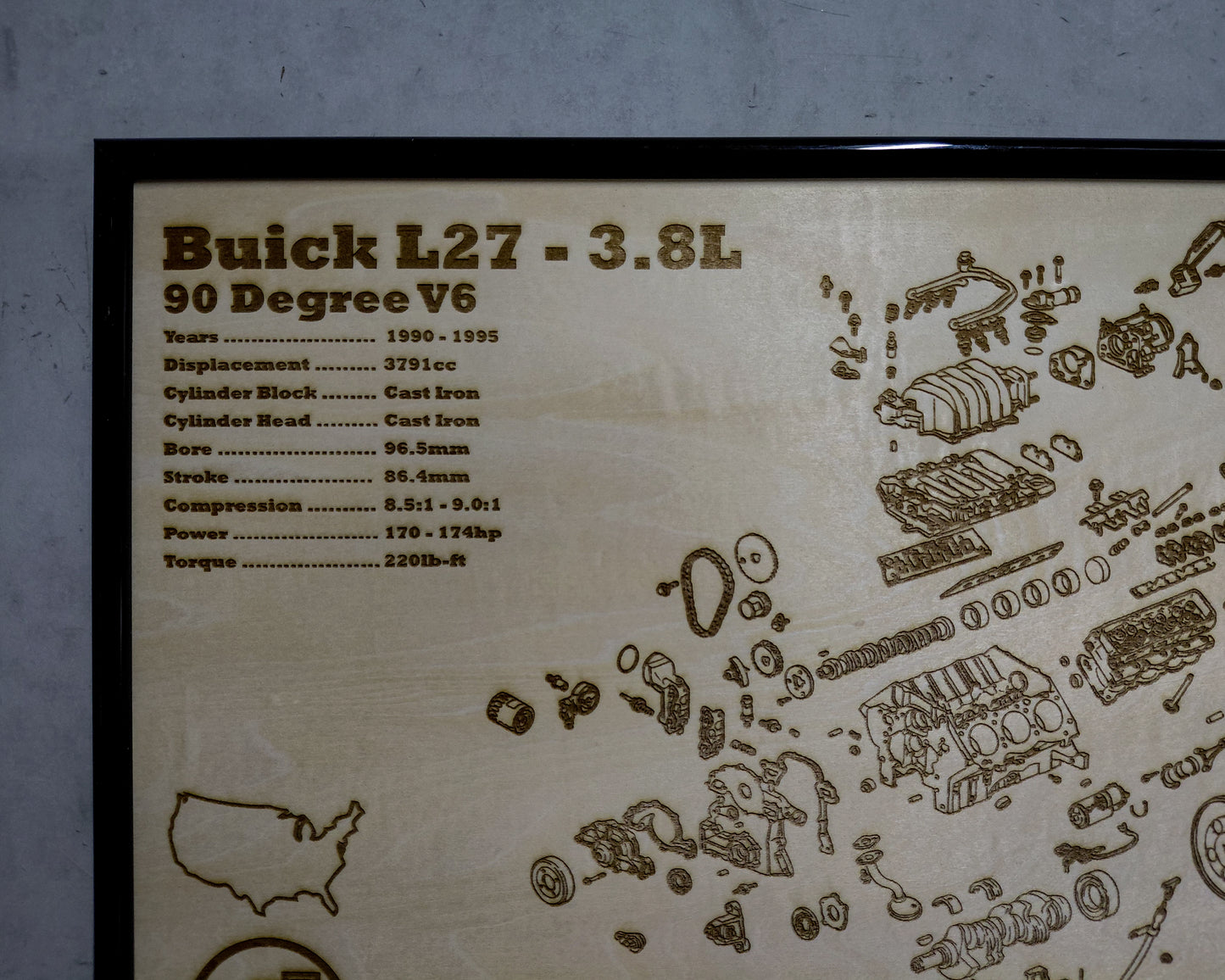 Buick 3800 L27 3.8L Exploded View Poster