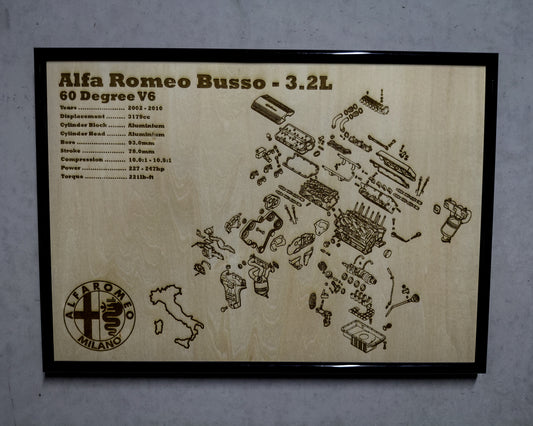 Alfa Romeo Busso 3.2L  exploded view poster