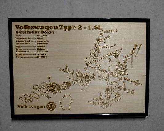 Volkswagen Type 2 1.6L exploded view poster