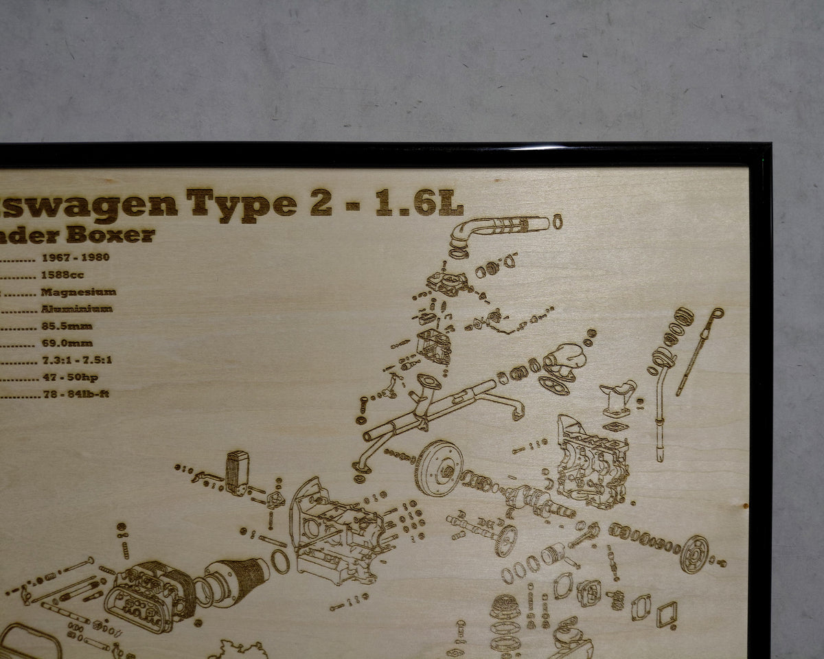 Volkswagen Type 2 1.6L exploded view poster