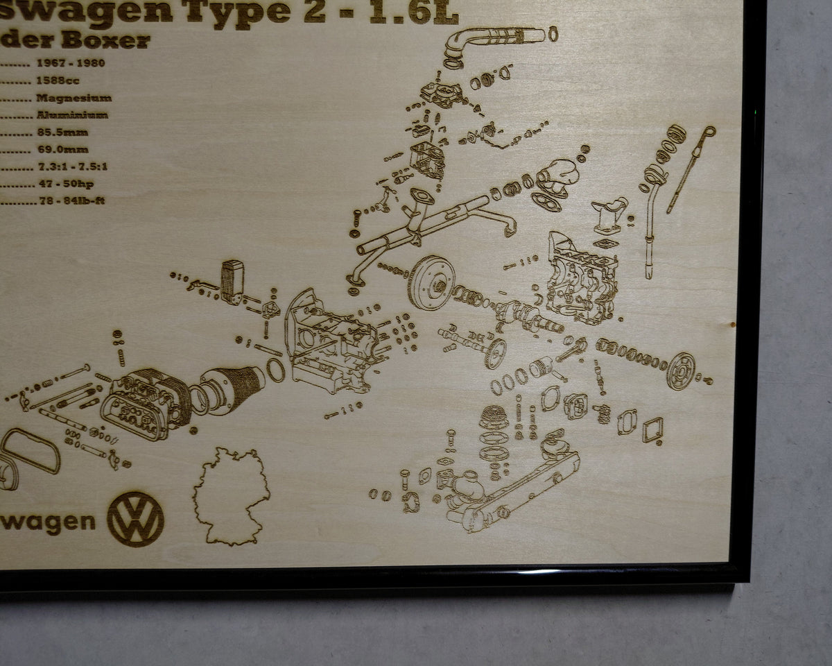 Volkswagen Type 2 1.6L exploded view poster