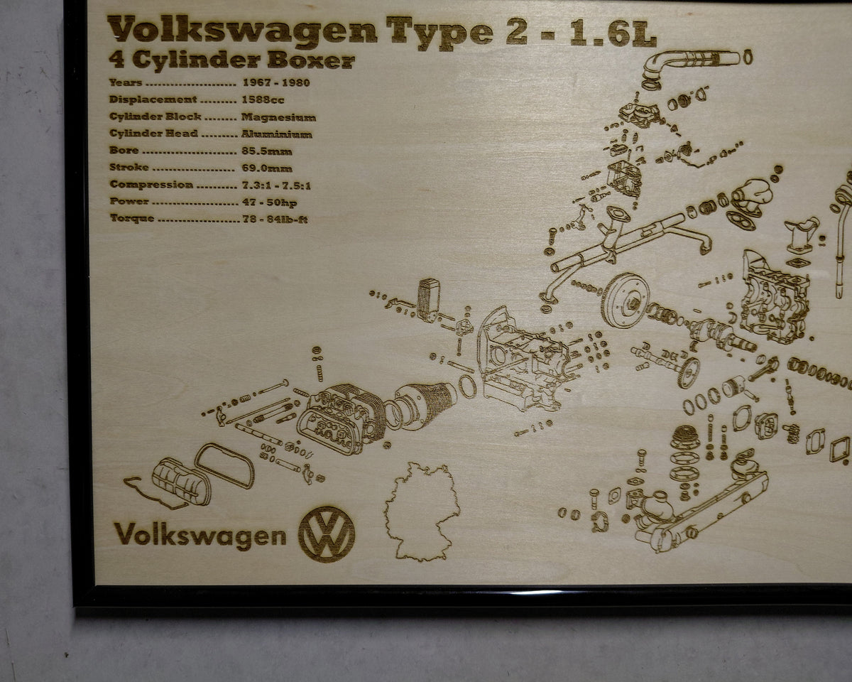 Volkswagen Type 2 1.6L exploded view poster